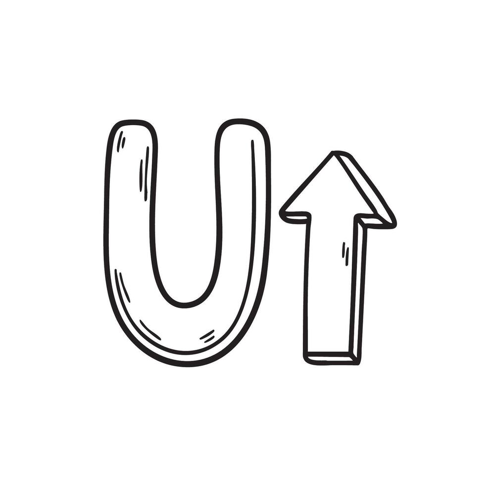 An Illustration of letter U next to up symbol vector
