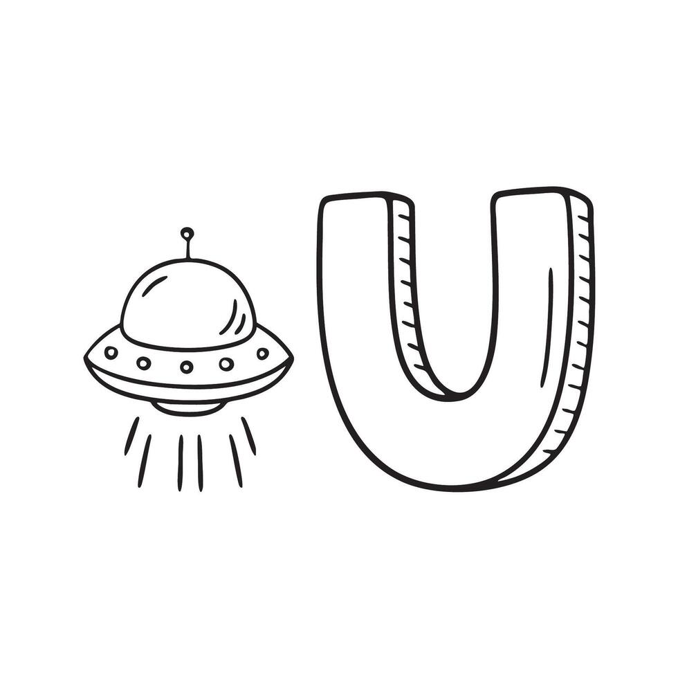 An Illustration of letter U next to UFO vector