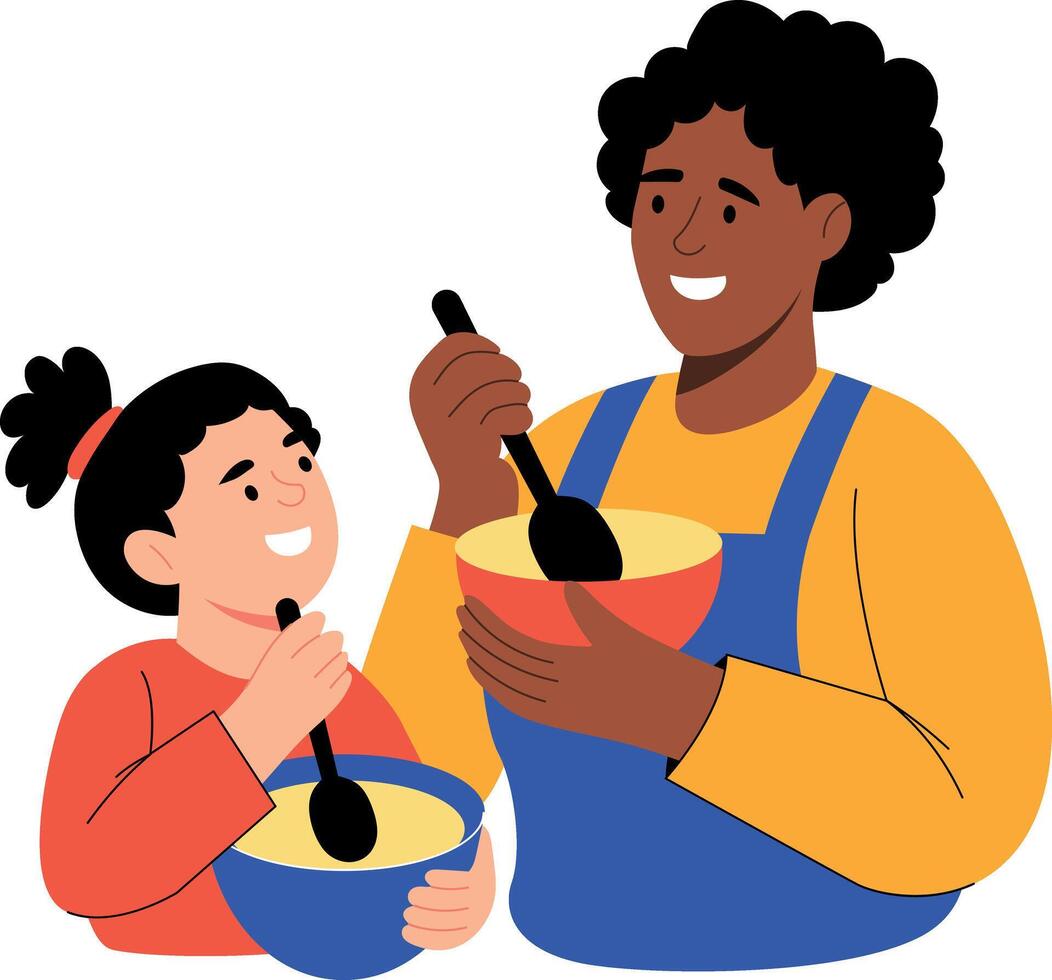 A flat style illustration showing kid enjoying baking food vector