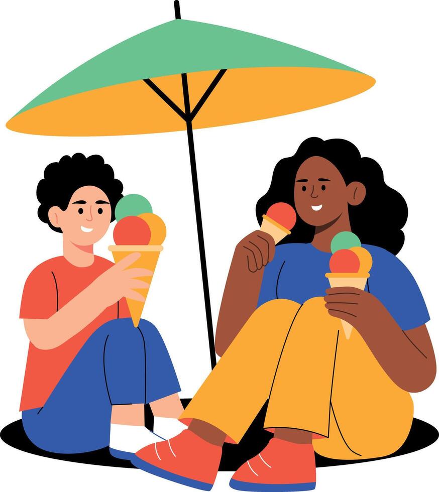 A flat style illustration showing siblings enjoying summer vector