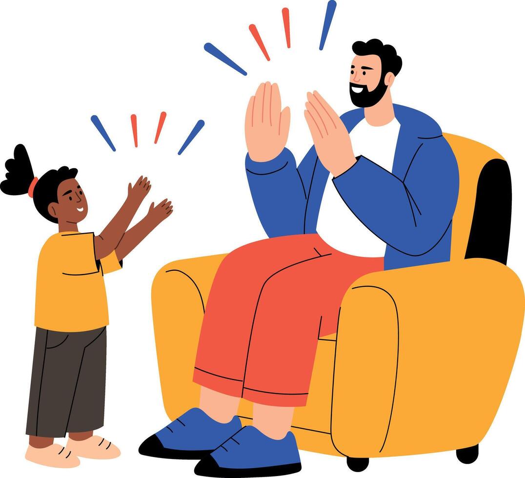 A flat style illustration showing dad cheering vector