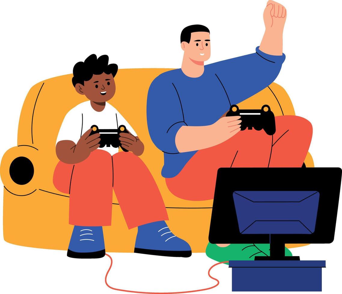 A flat style illustration showing a kid playing game vector