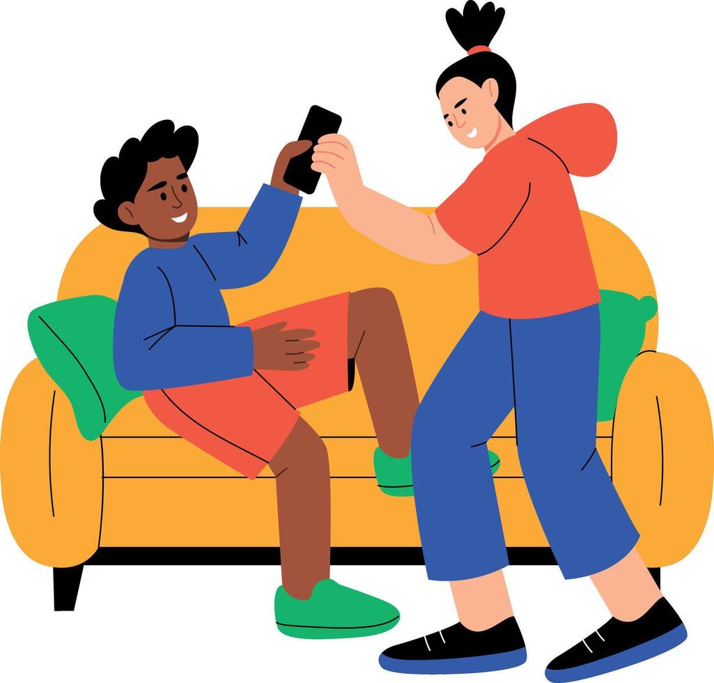 A flat style illustration showing siblings fight vector