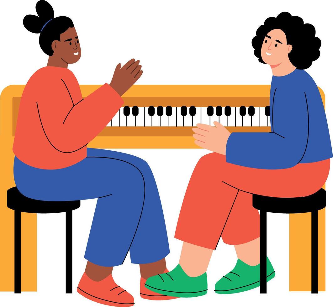A flat style illustration showing piano duet vector