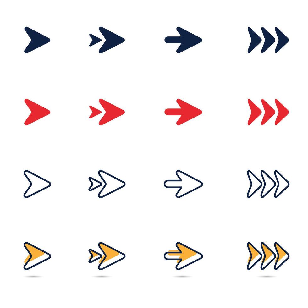 Arrow isolated icon. Mega set of arrows. Black arrows icons. Arrow collection. Set different cursor arrow direction symbols in flat style. vector