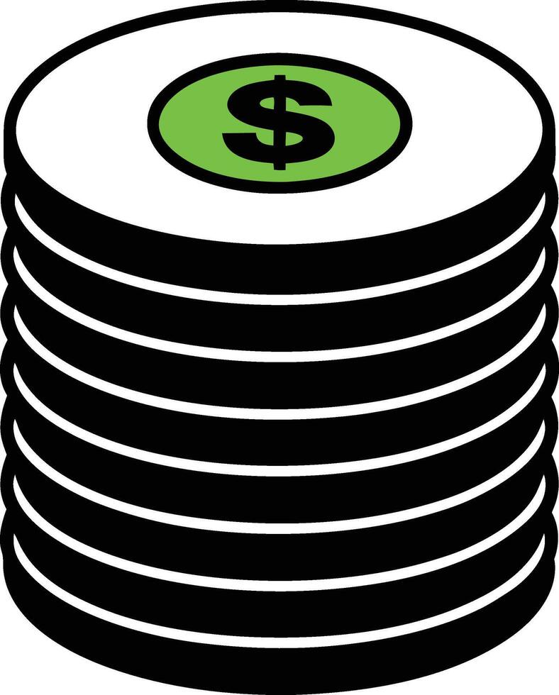 Stack of Money Coins Featuring a Green Dollar Sign on a White Background vector