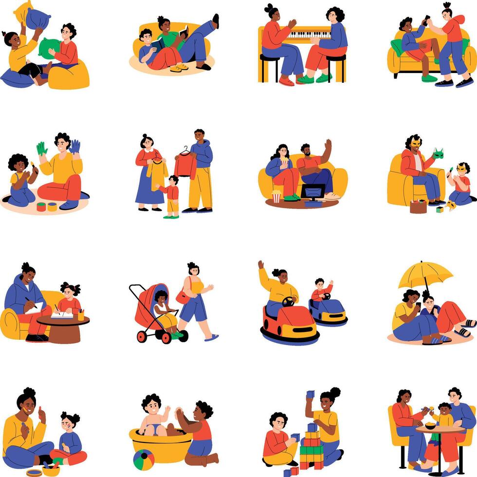 Pack of Parenthood Flat Style Illustrations vector