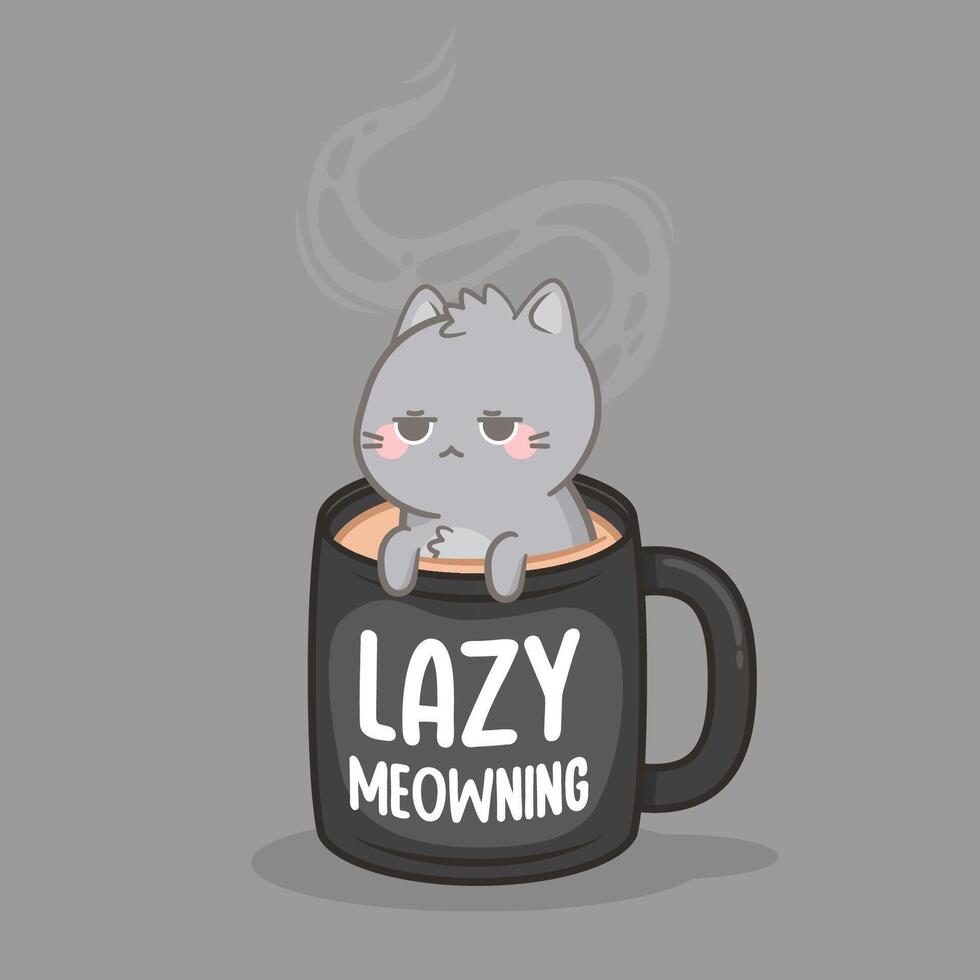 cute lazy sleepy cat in the coffee mug vector