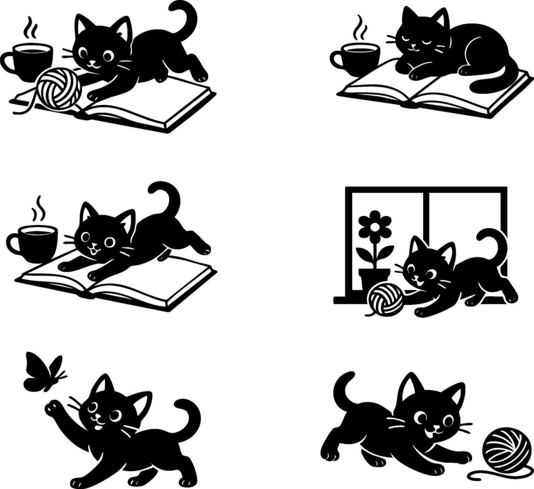 Adobe Illustrator Artwork Cute Black Cat Icons Set vector