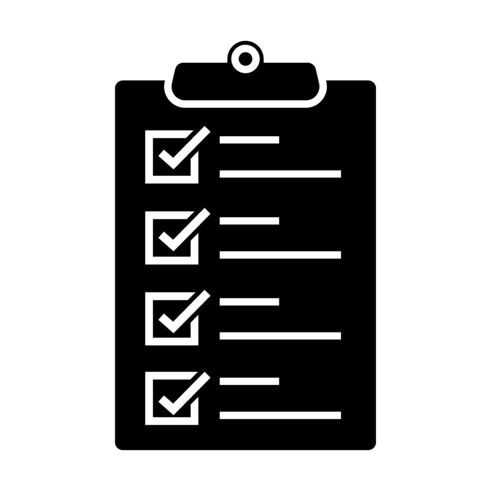 clipboard with checklist icon or sign over white background, silhouette style, illustration vector