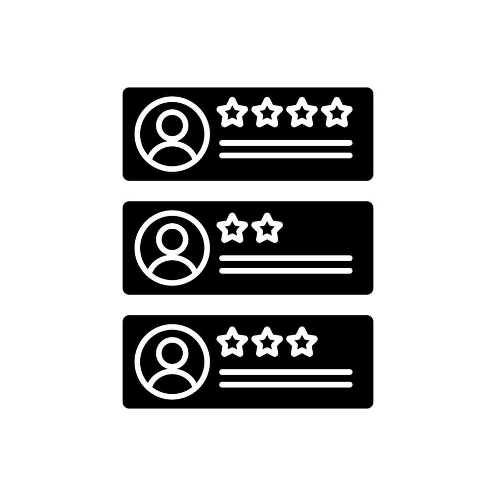 User reviews black web icon, concept illustration, glyph symbol, flat sign. vector