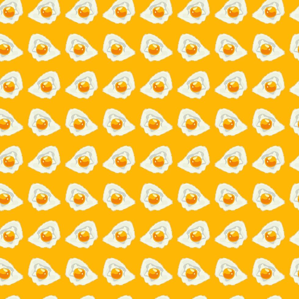 Seamless Pattern with Fried Eggs and sausage in a frying pan. Healthy Breakfast pattern vector