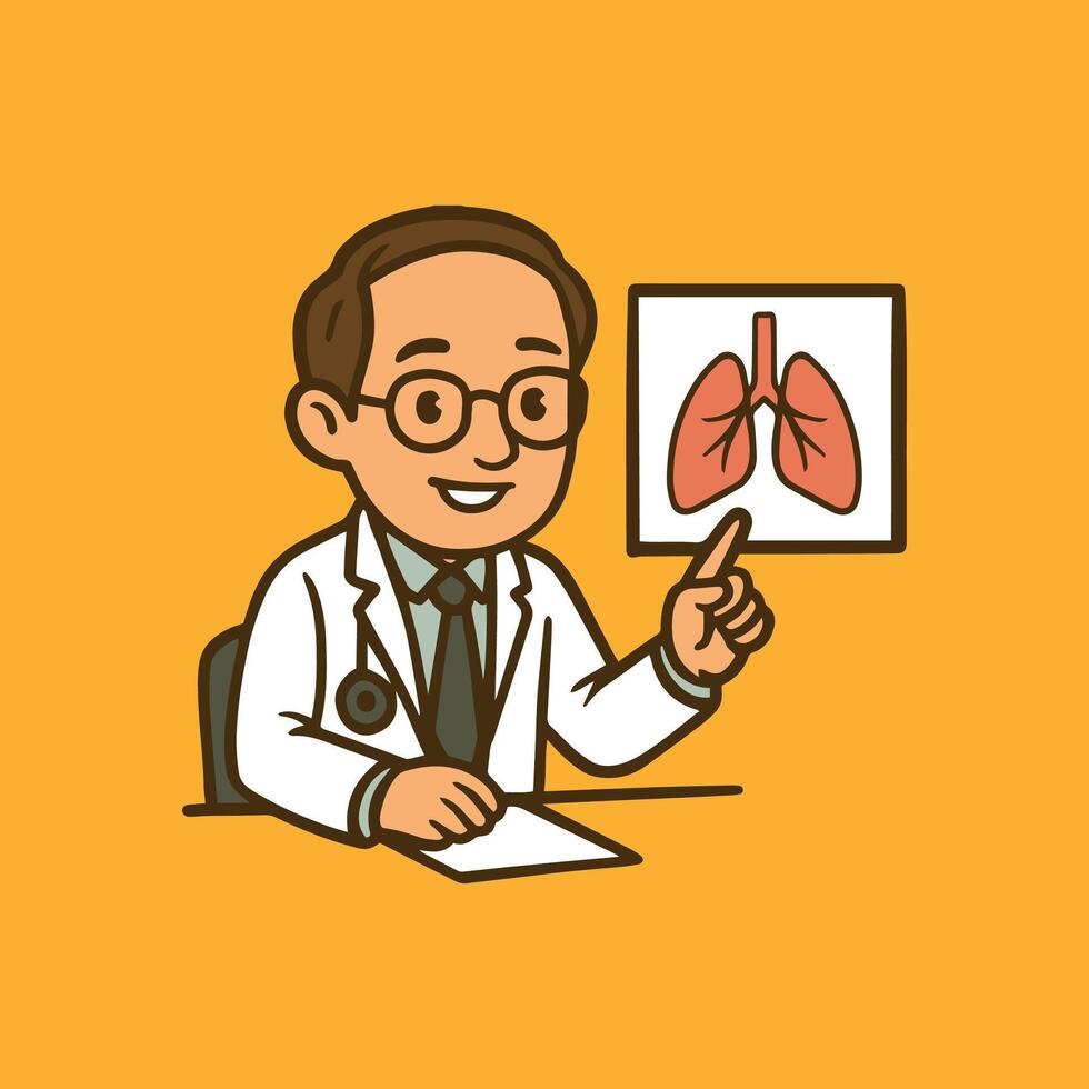 Hand drawn doctor character teacing about lungs vector
