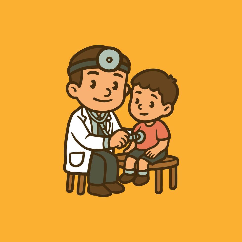 Hand drawn character doctor check up kid patient vector