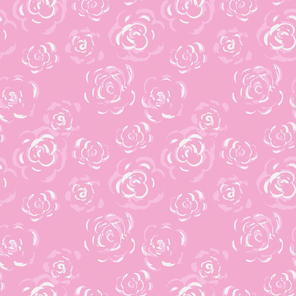 Seamless pattern featuring hand drawn artistic roses in soft shades on a pastel pink background. The expressive, sketch like floral design for textiles, fashion, packaging, branding vector