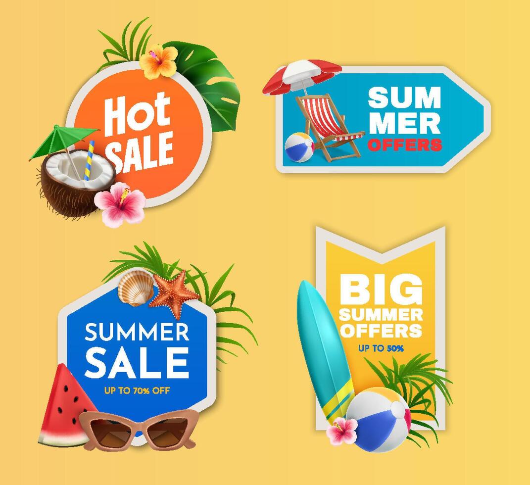 Realistic Summer Sales Sticker Collection vector
