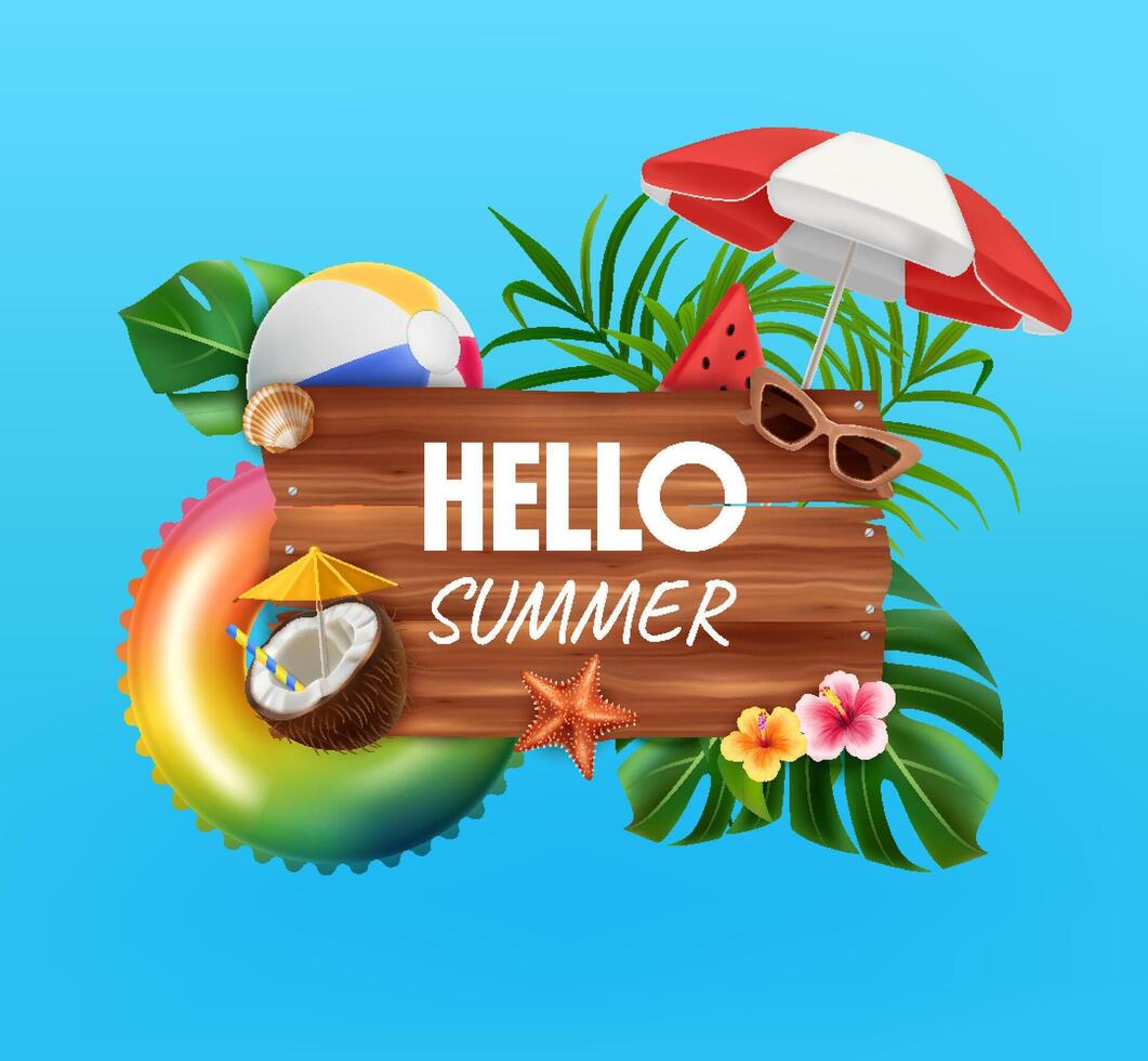 Realistic Summer Composition with Beach Elements vector