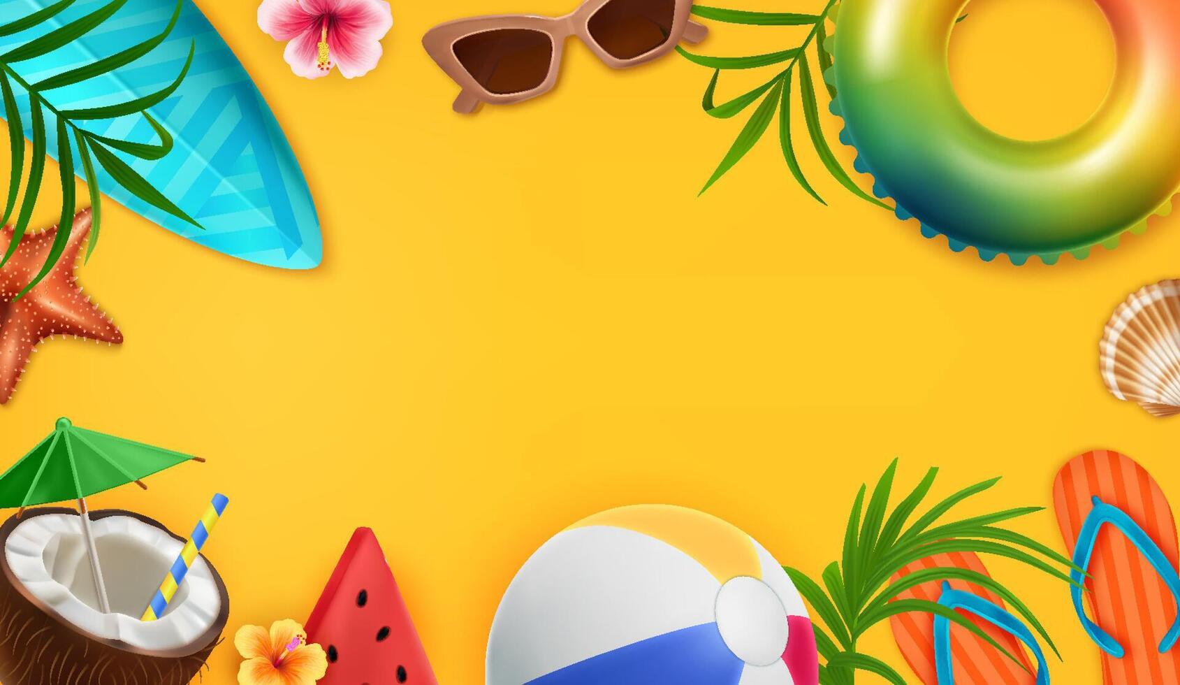Realistic Summer Background with Beach Elements vector