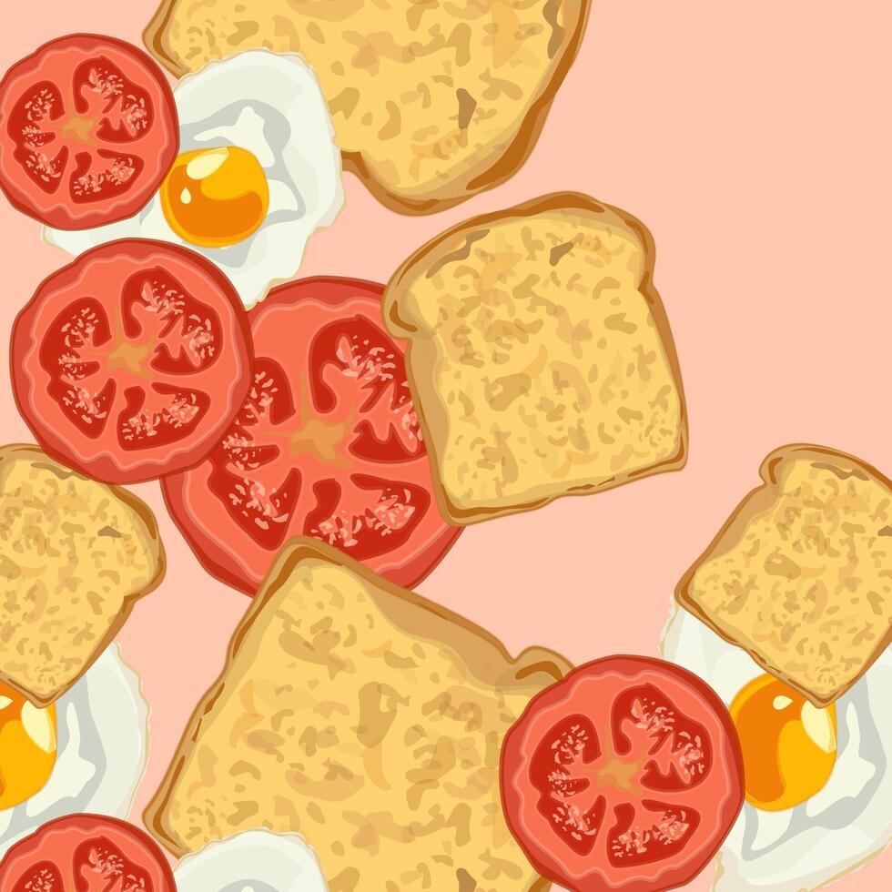 Fried eggs with toasts and tomatoes. Cooking lunch, dinner, breakfast. Natural product. Healthy breakfast concept background vector