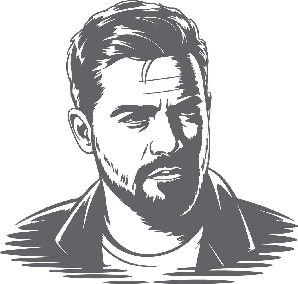 Gray Scale Silhouette Portrait of a Man with Short Hair and a Goatee Wearing a Jacket vector