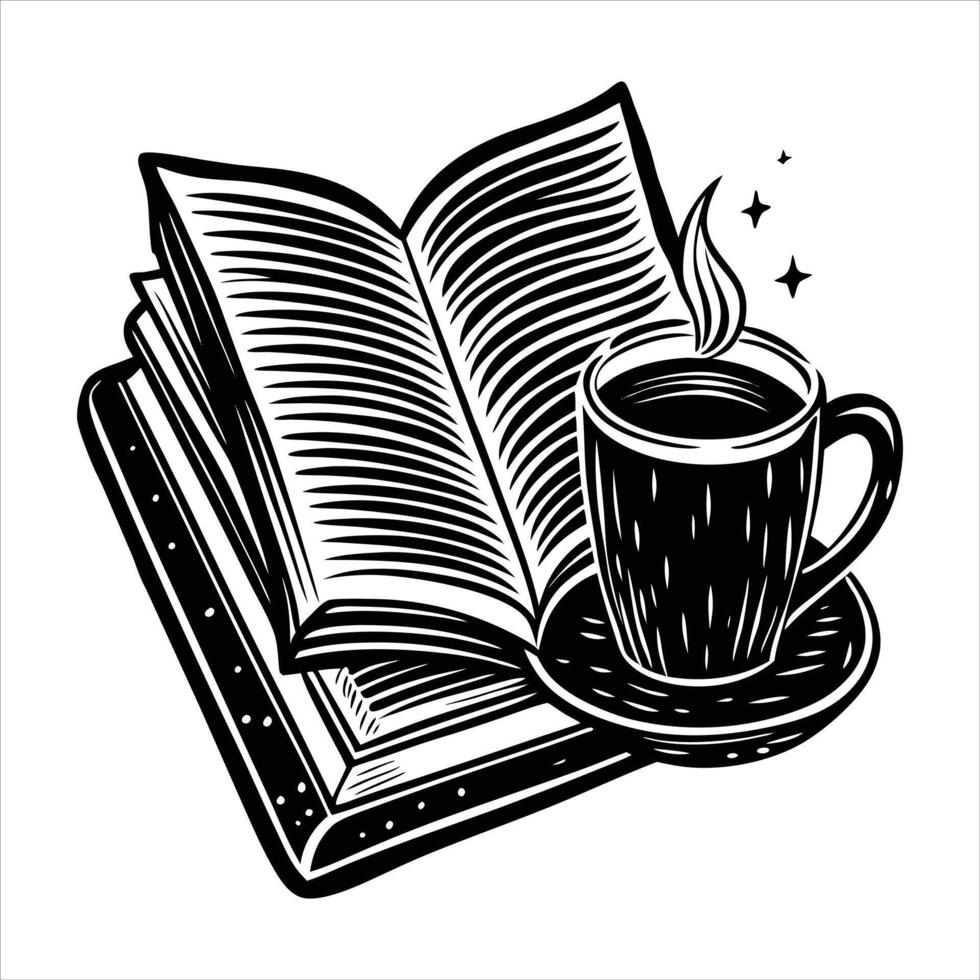 Opened book near coffee vector