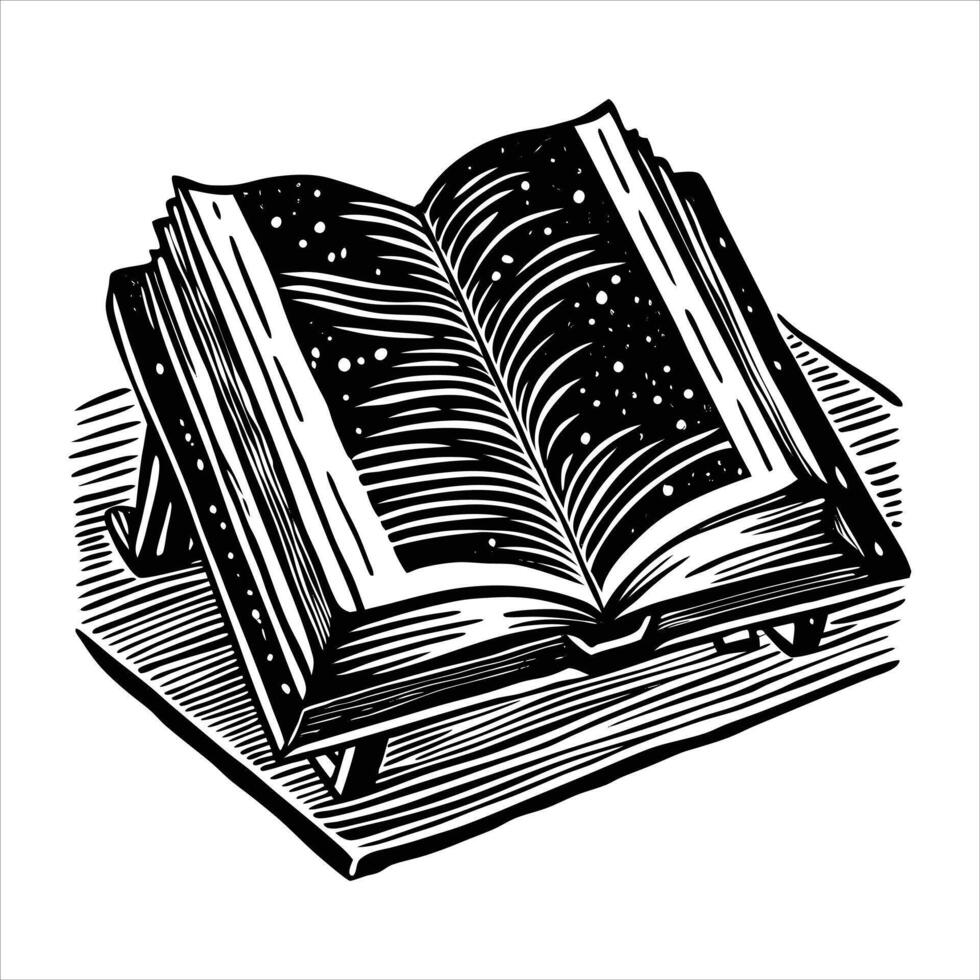 Open book on wooden table vector