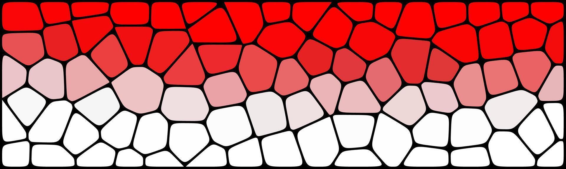 A mosaic pattern with irregular shapes, fading from bold red at the top to white at the bottom, resembling a stained glass design with a black grid outline. vector