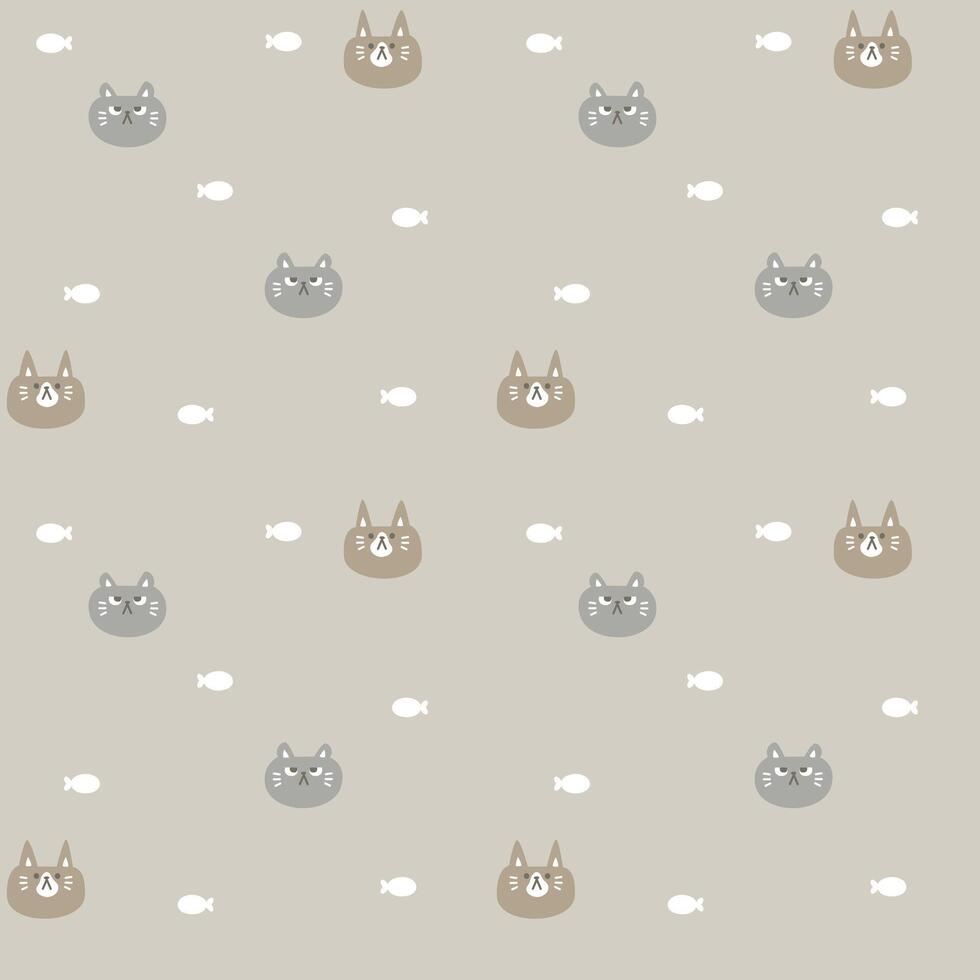 seamless minimal cute animal pet cat and fish repeat pattern in brown background vector