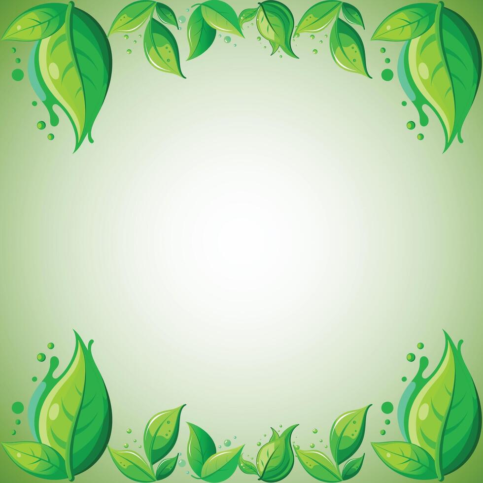 Green leaves frame and Green leaf on a gradient background. vector