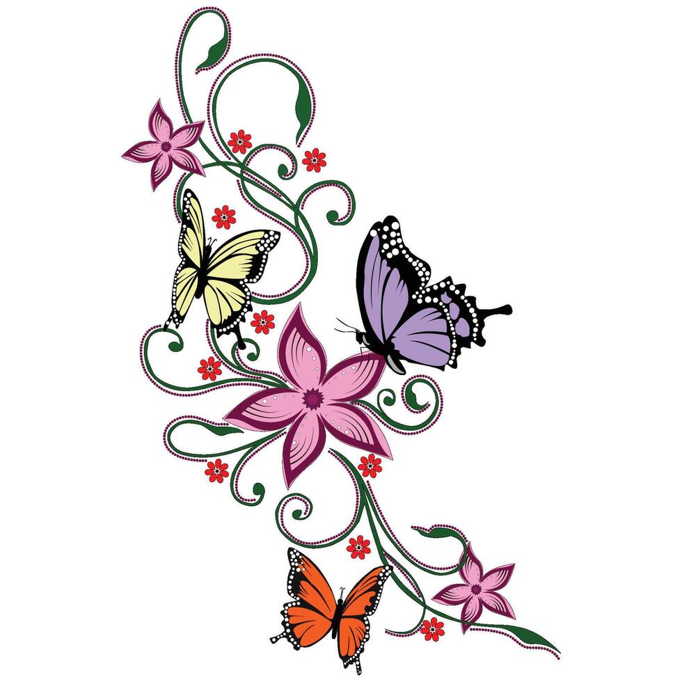 Butterfly is sitting on colorful flower. vector