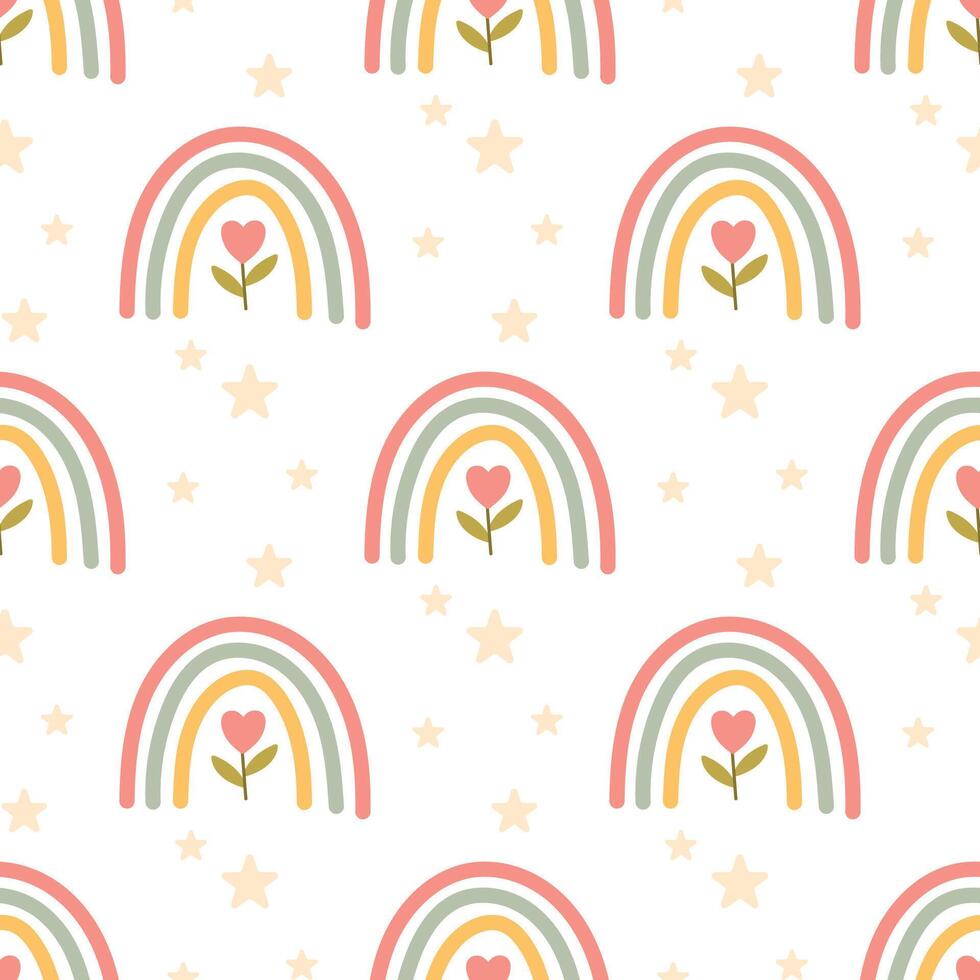Seamless pattern with rainbows, hearts and stars vector