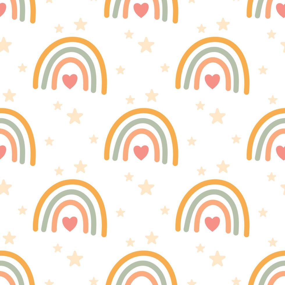 Seamless boho rainbow pattern with hearts and stars vector