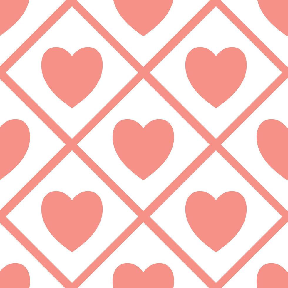 Seamless heart pattern in diamond grid layout vector