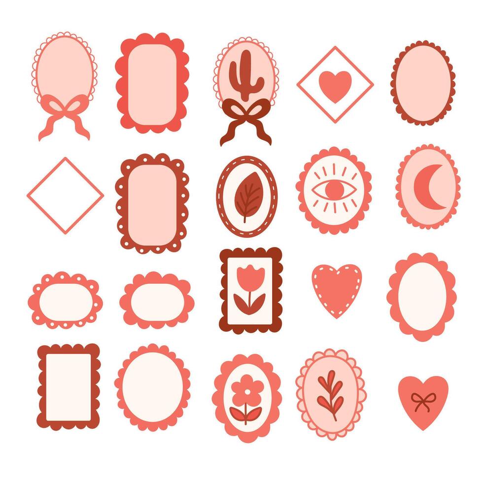 Boho icon set with scallop frames and symbols vector