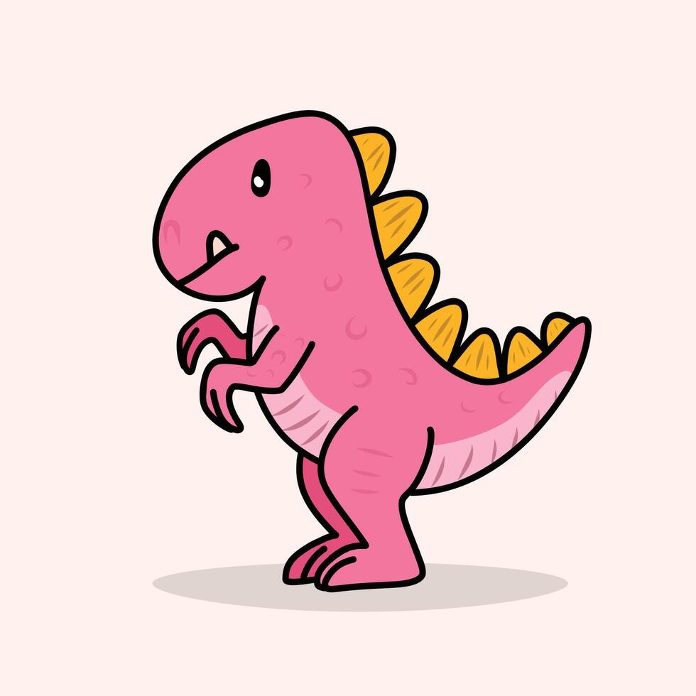 Cute Pink Cartoon Dinosaur Character vector