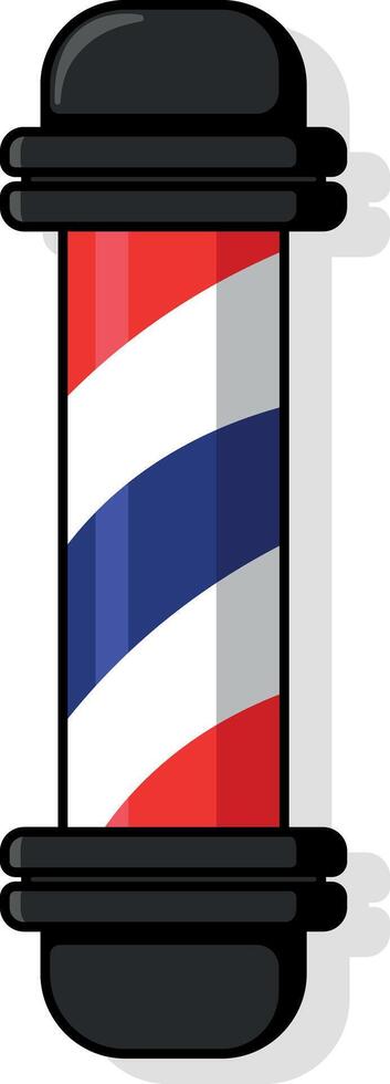 Colorful illustration of a traditional barber shop pole with red, white, and blue spiral stripes, metallic ends, without background vector