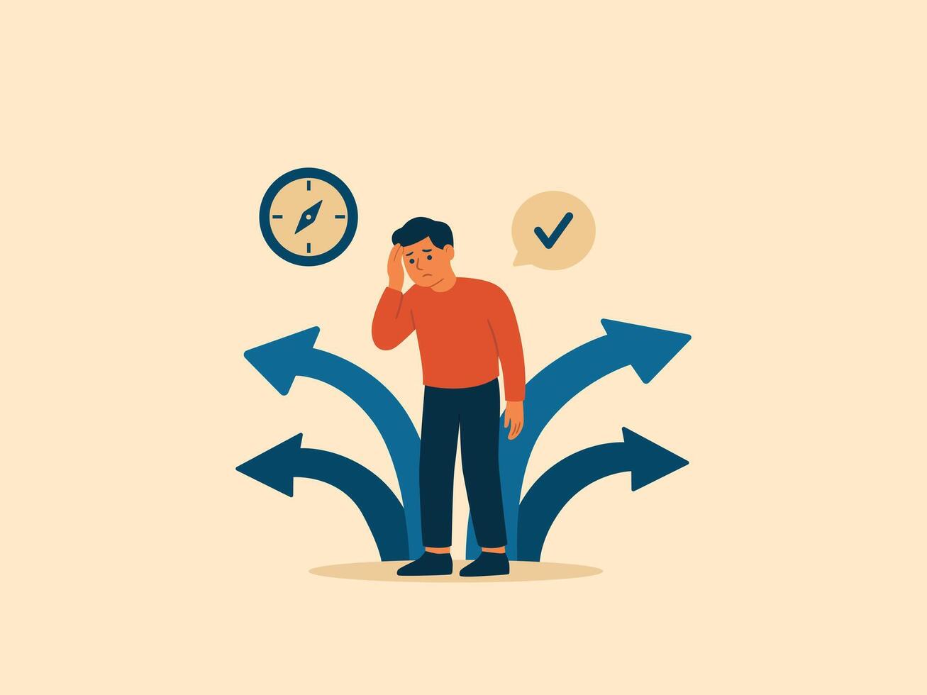 Decision Fatigue and Overwhelmed by Too Many Choices. vector