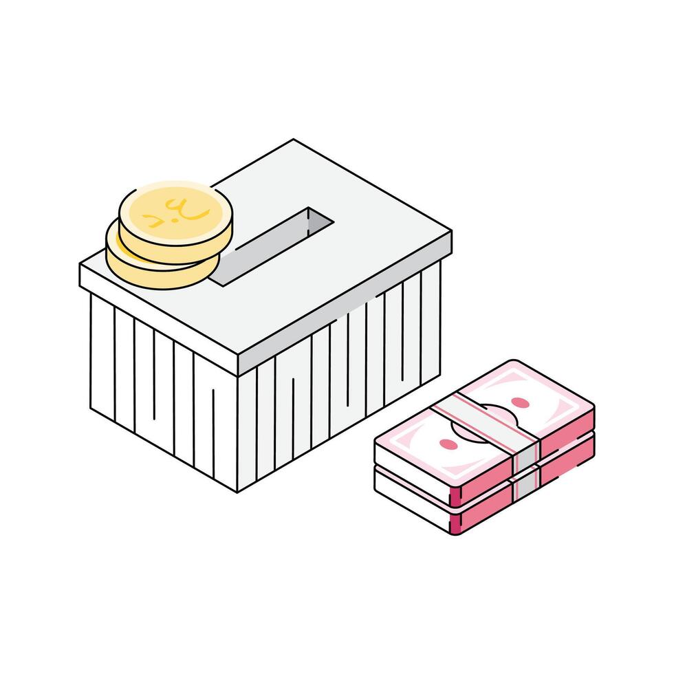 Get this isometric style icon of donation box with money vector