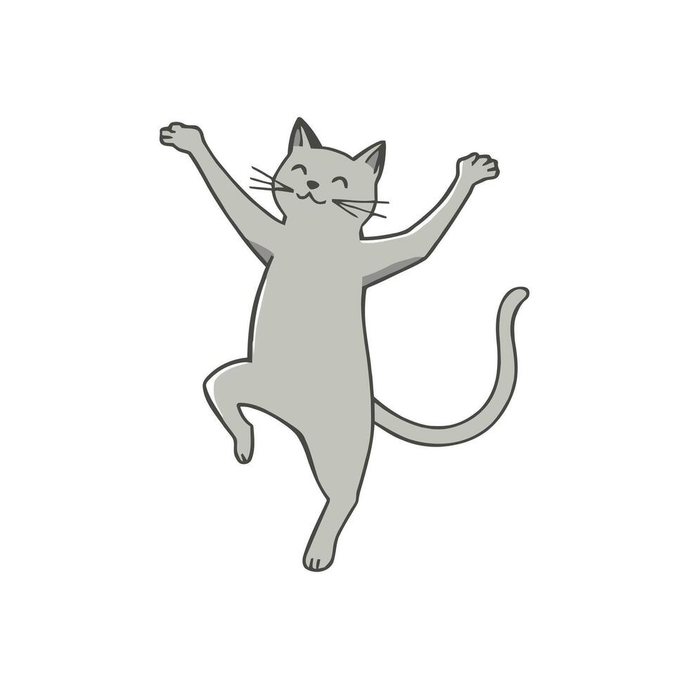 Cute grey kitten character jumping for joy perfect for a celebration greeting card or party invitation simple and fun animal mascot vector