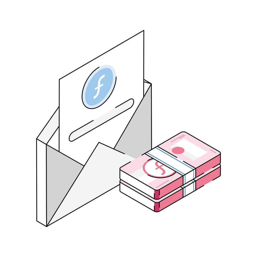 An isometric icon representing money envelope, ready for premium use vector