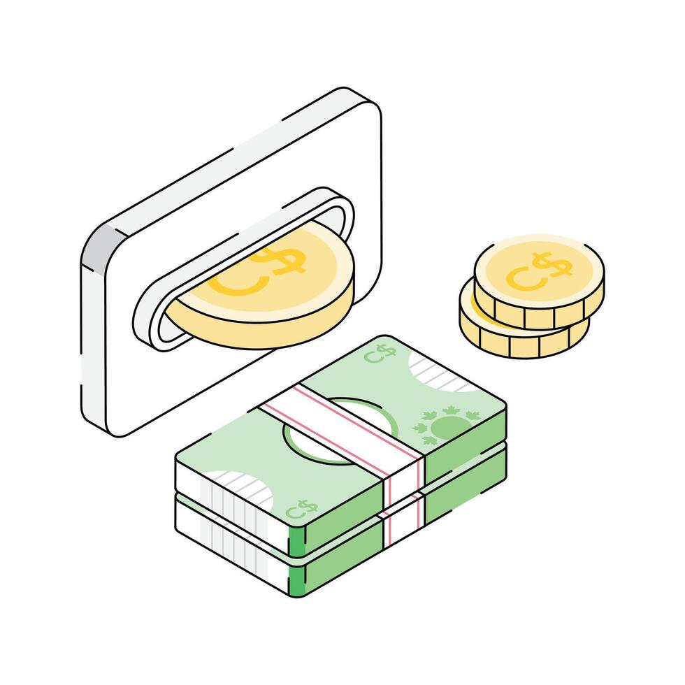 A well designed isometric icon of cash withdrawal vector