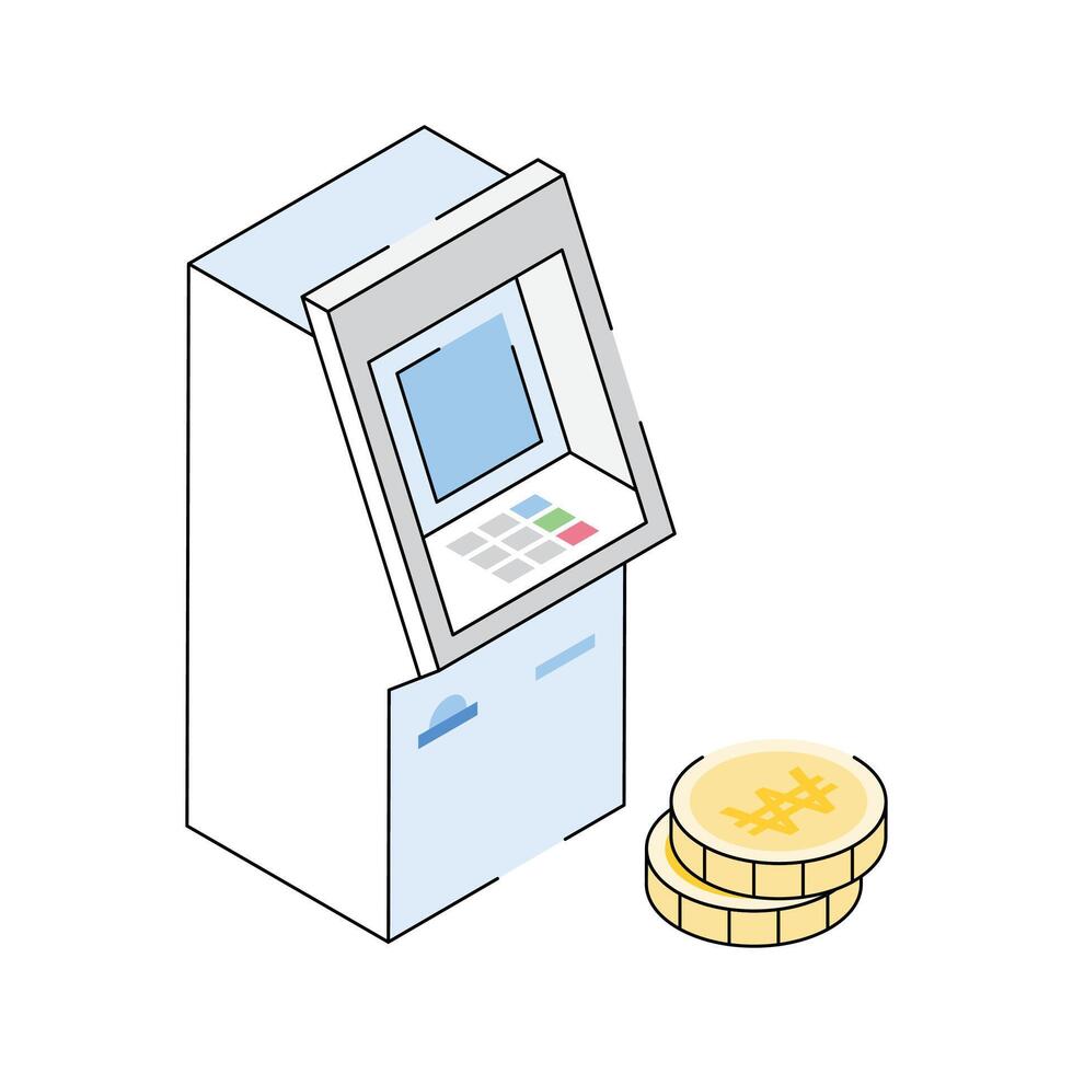 A premium isometric icon of atm cash machine vector