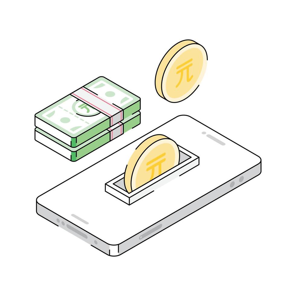 A captivating isometric icon showing mobile payment system vector