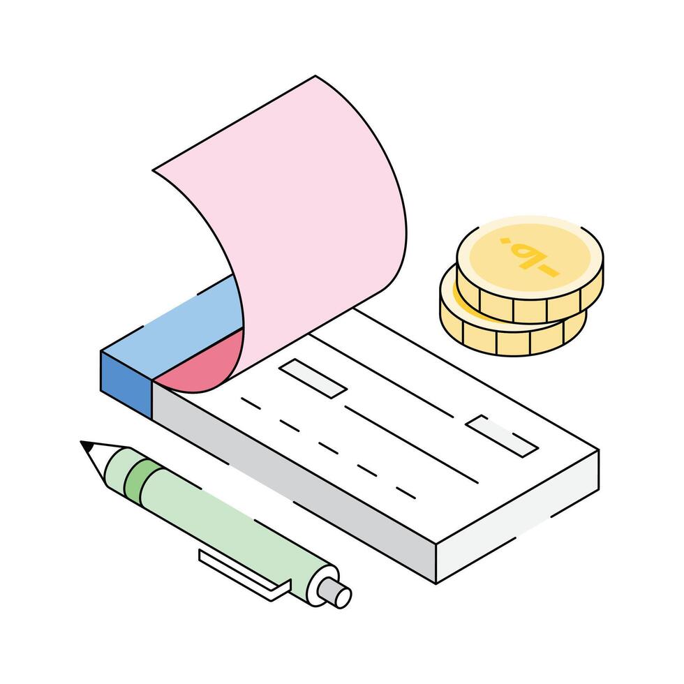 Visually engaging isometric icon of cheque payment paper vector