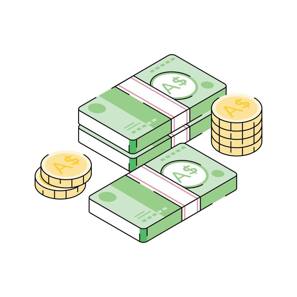 A trendy isometric icon of australian dollar stack vector