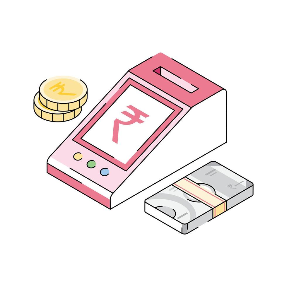 A premium isometric icon representing billing terminal device vector