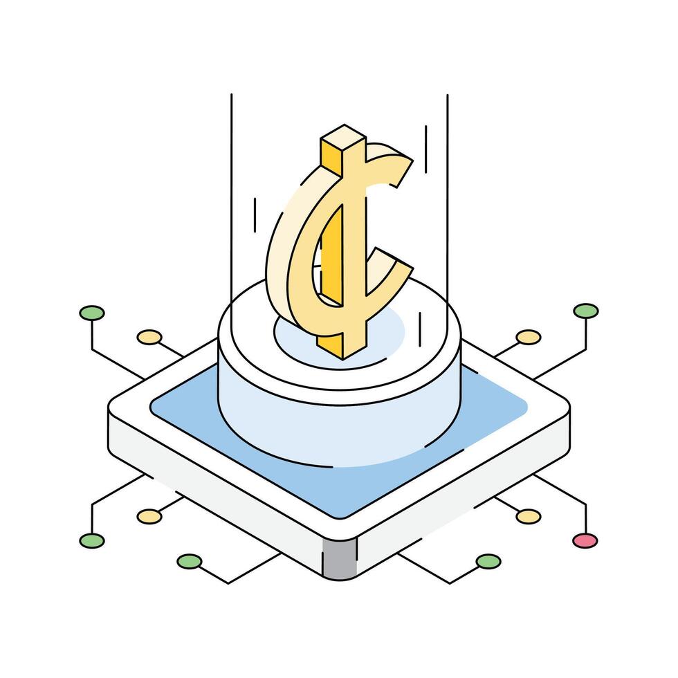A premium isometric icon of ghana currency hologram vector