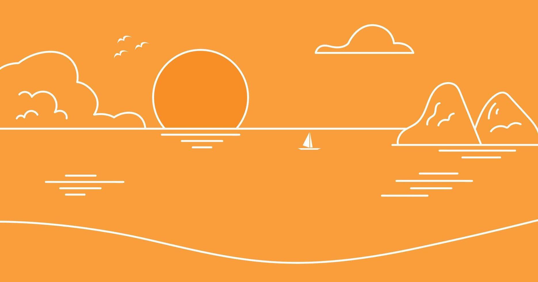 Landscape beach background, abstract line art beach vector