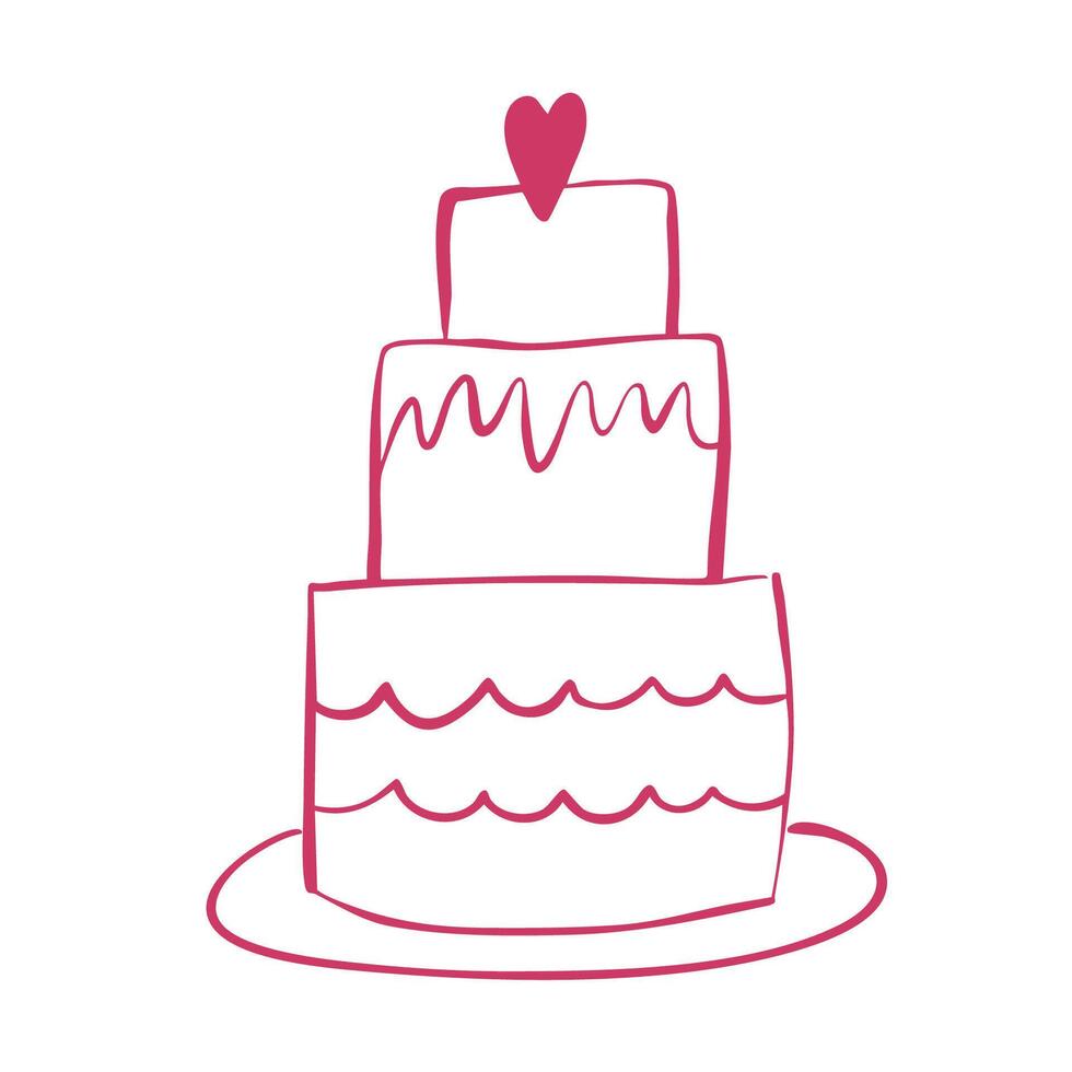 Cute Whimsical Wedding Cake isolated on a white background. Perfect for invitation, posters, logo vector