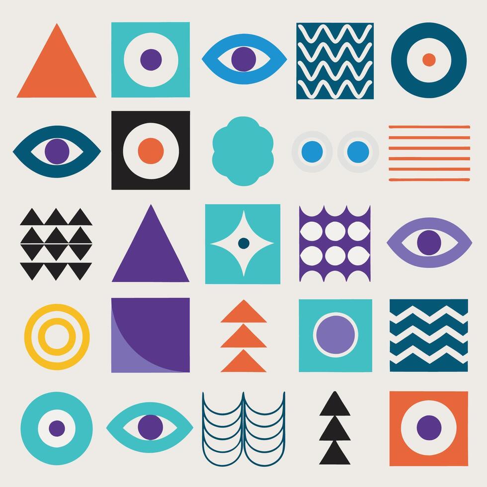 art collection of different colored geometric and symbols vector